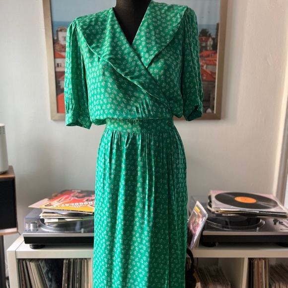 Vintage Karin Stevens by Steven Stroller green floral cottagecore Sz6 midi dress - Picture 9 of 10